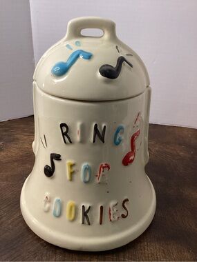 vintage American Bisque "Ring for Cookies" cookie jar from the 1950s with bell